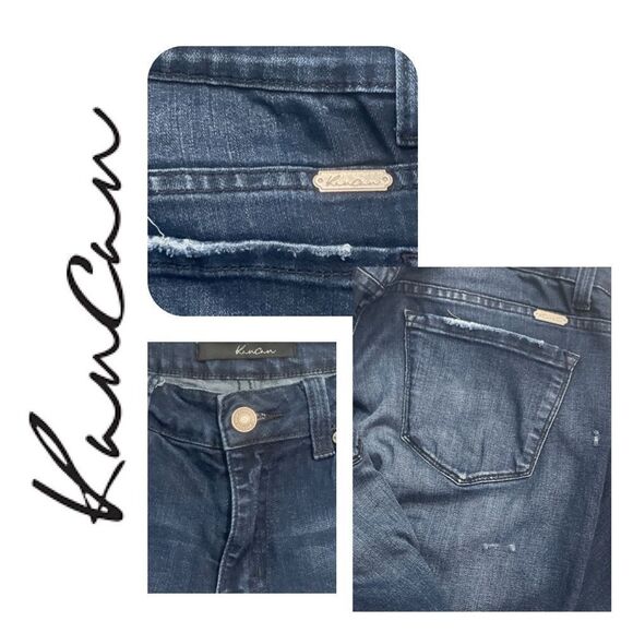 KanCan Women’s Lightly Distressed Raw Hem with Zipper Ankles Dark Washed Jeans - Picture 3 of 3